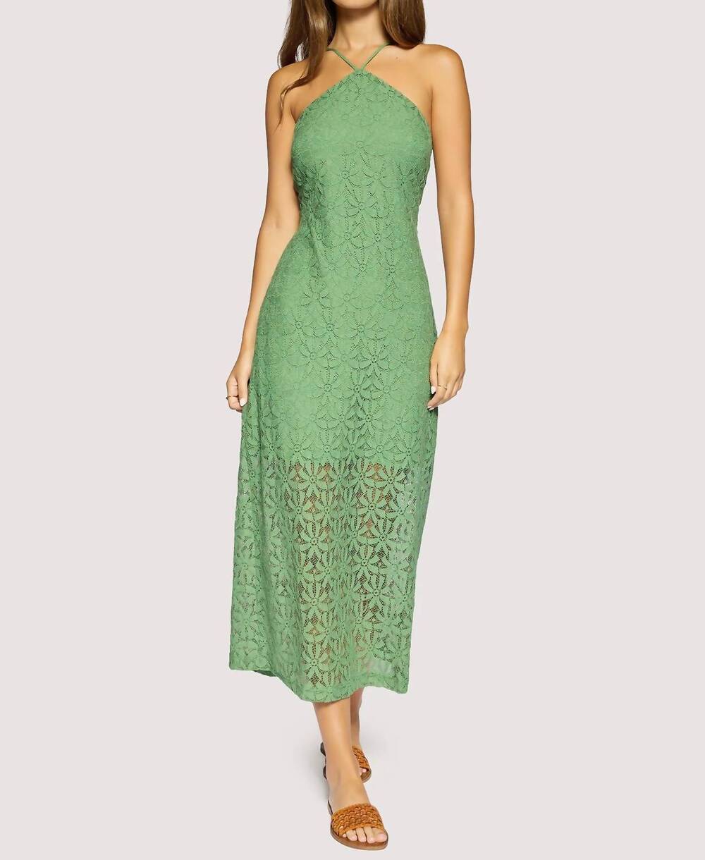 NEW LOST + WANDER marisol embroidered halter midi dress in green